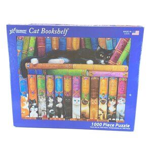 🧩VERMONT‎ CHRISTMAS COMPANY “CAT BOOKSHELF” COMPLETE 1000 PIECE JIGSAW PUZZLE🧩